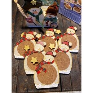 Snowman Coaster Set 6 Coasters & Snowman Holder Holiday Classics Collection